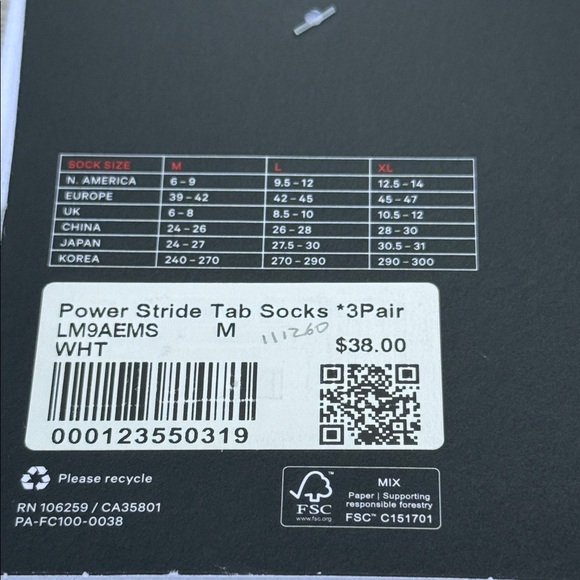 Lululemon‎ Men's Power Stride Tab Socks 3 Pack White size medium NWT - Picture 4 of 4